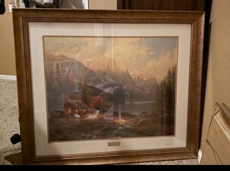 Framed Mountain Cabin Landscape Print