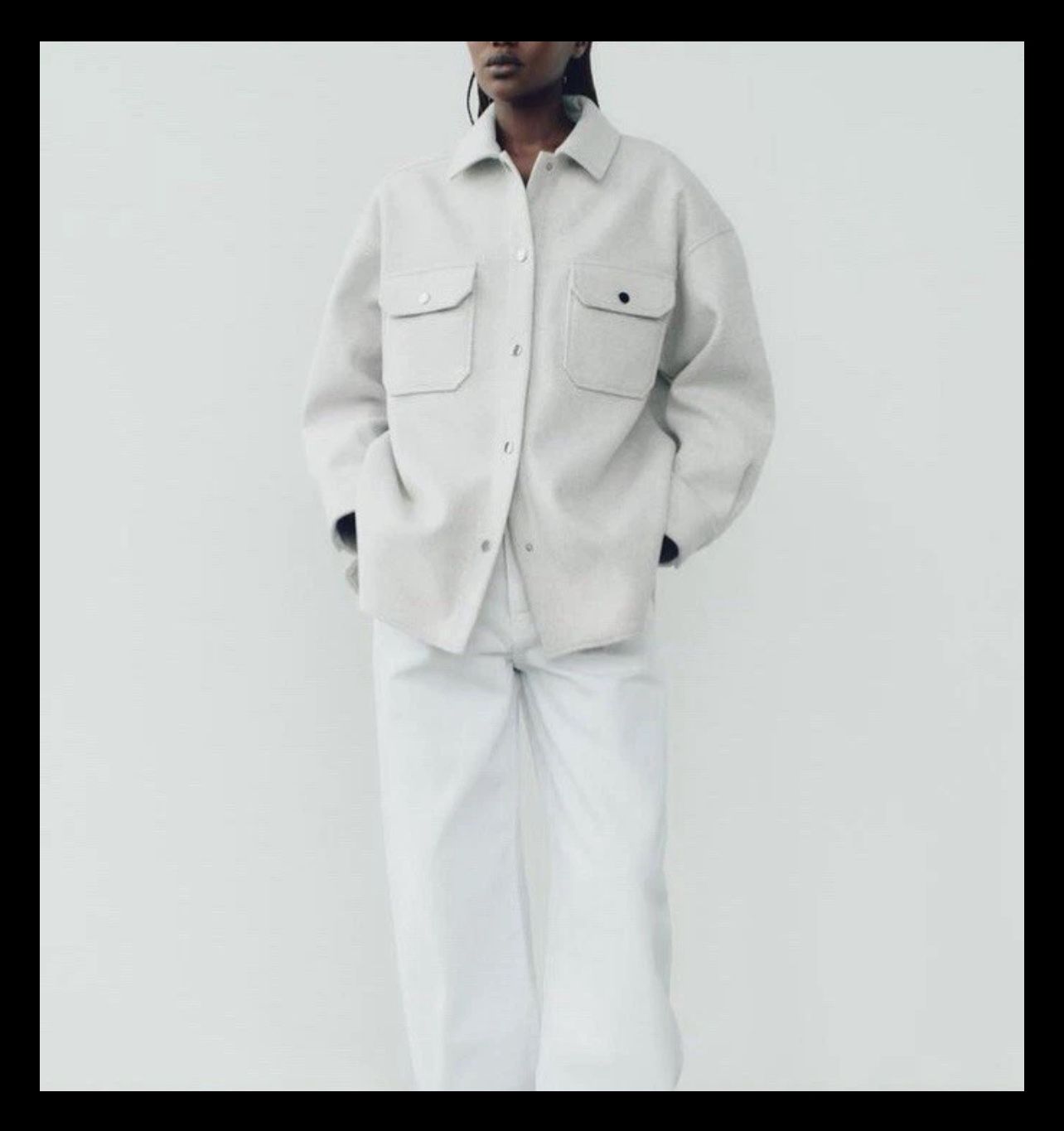 ZARA SOFT POCKET OVERSHIRT WOMENS “S” GREY LAPEL COLLAR W/CUFFED LONG SLEEVES