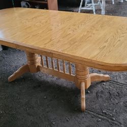 Long Oak Dining Table Double Leaf /Solid Oak/ 8 Feet Long/ Farmhouse/ Country/ Rustic/ Wood / 10 Chair Set Up 