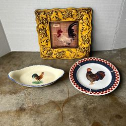 Farmhouse Rooster Plates Frame Decor Set Of 3 