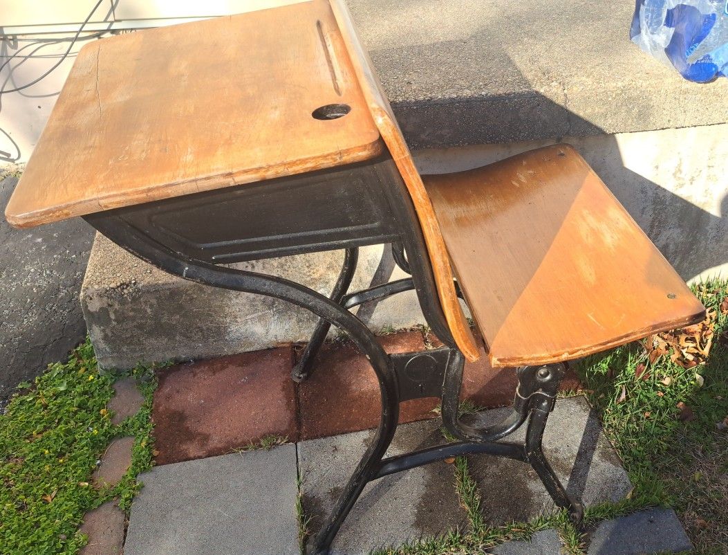 Rare Antique American Seating Co. Cast Iron Folding School Desk - Circa 1(contact info removed)