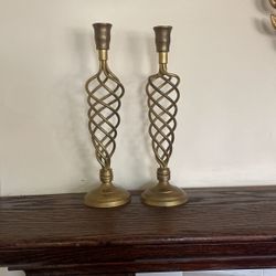 Vintage Huge Pair Brass 16 inch Spiral Candle holders Candlesticks 16 inches