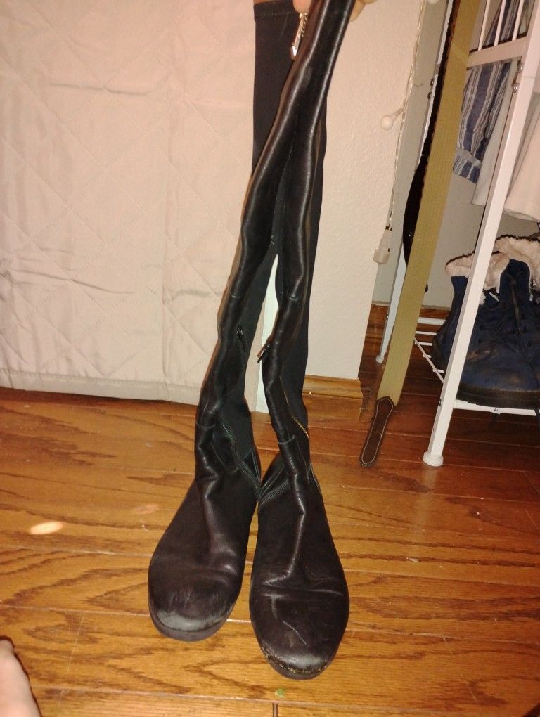 Aldo Women's High Heel Leather Boots Size 8.5 Black Side Zip