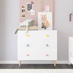 Kids 3 Drawer Dresser, Baby Nightstand for Bedroom, Storage Cabinet for Toddler Child for Living Room, Toddler Room, Nursery, Closet, Apartment (White