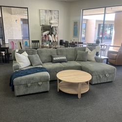 Grey Double Storage Chaise Sleeper Sofa Sectional 3 In 1