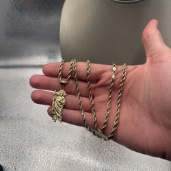 10k Rope San Judas Pendant Set 