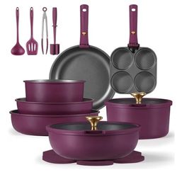 CAROTE 21pcs Pots and Pans Set, Nonstick Cookware Set Detachable Handle, Induction Kitchen Cookware Sets Non Stick with Removable Handle, RV Cookware