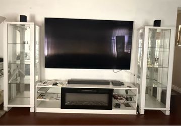 Complete White Entertainment Center Set – TV & Glass Display Cabinets