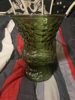 E.O Brody green crinkle glass vase