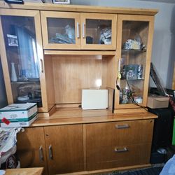 Solid Maple Credenza With Hutch + Two Matching Bookcases