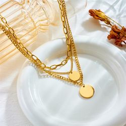 ✨ Vintage Gold Layered Coin Necklace – 3-Piece Statement Chain Necklace for Women