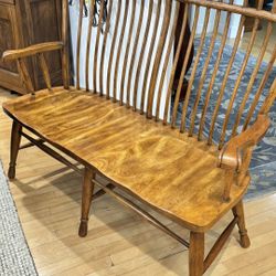 Vintage Spindle Back, Rod Back/Birdcage Windsor Butternut Settee Bench 45"