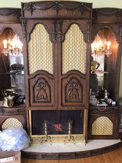Very rare antique China with light fixtures , grammapfon radio and fake fire place