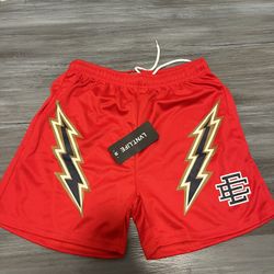 Eric Emanuel Red Strikes Shorts Size M