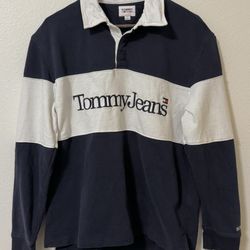 Tommy Hillfiger Navy/White Long Sleeve Sweatshirt Polo Shirt Large