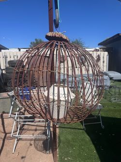 Large 20” Rustic Metal Hanging Garden Orb – Outdoor Decor