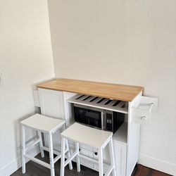 Rolling Kitchen Island with Stools