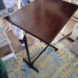 1930's Oak Top Stand With Cast Iron Base