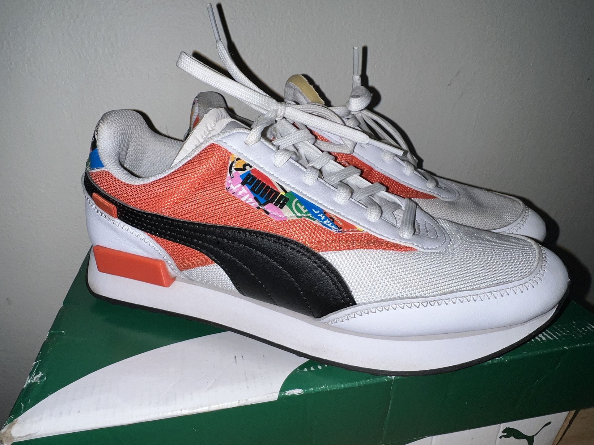 Puma Future Rider International Game Womens Shoes White Orange 100% Authentic