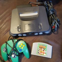 Nintendo 64 With Banjo Tooie And Controller And Cords 