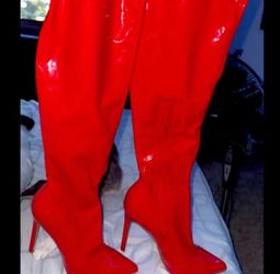 Red Patent Thigh-High Stiletto Boots women 9