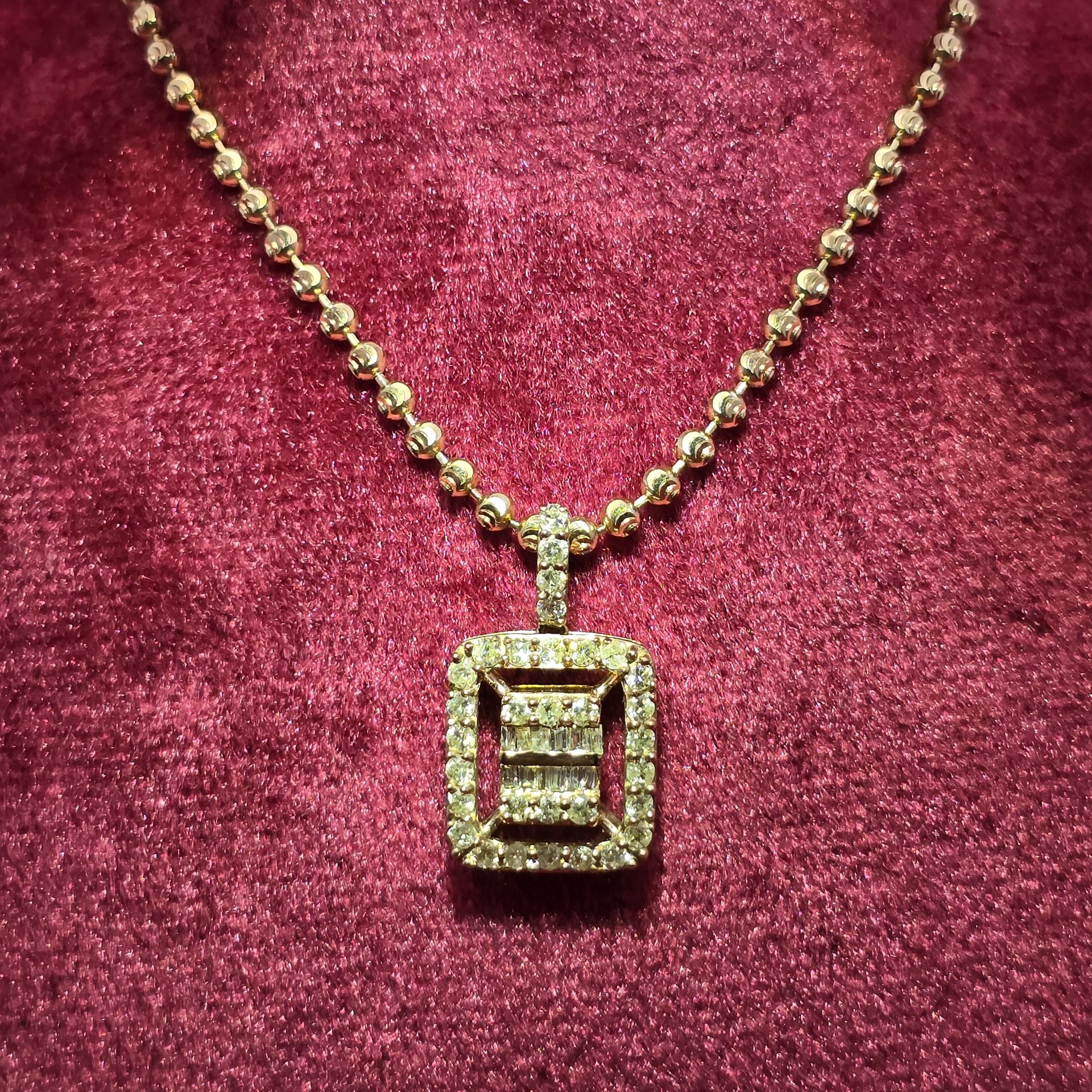 10k Yellow Gold Diamond Princess Cut Pendant With Rope Chain 0.90 ctw