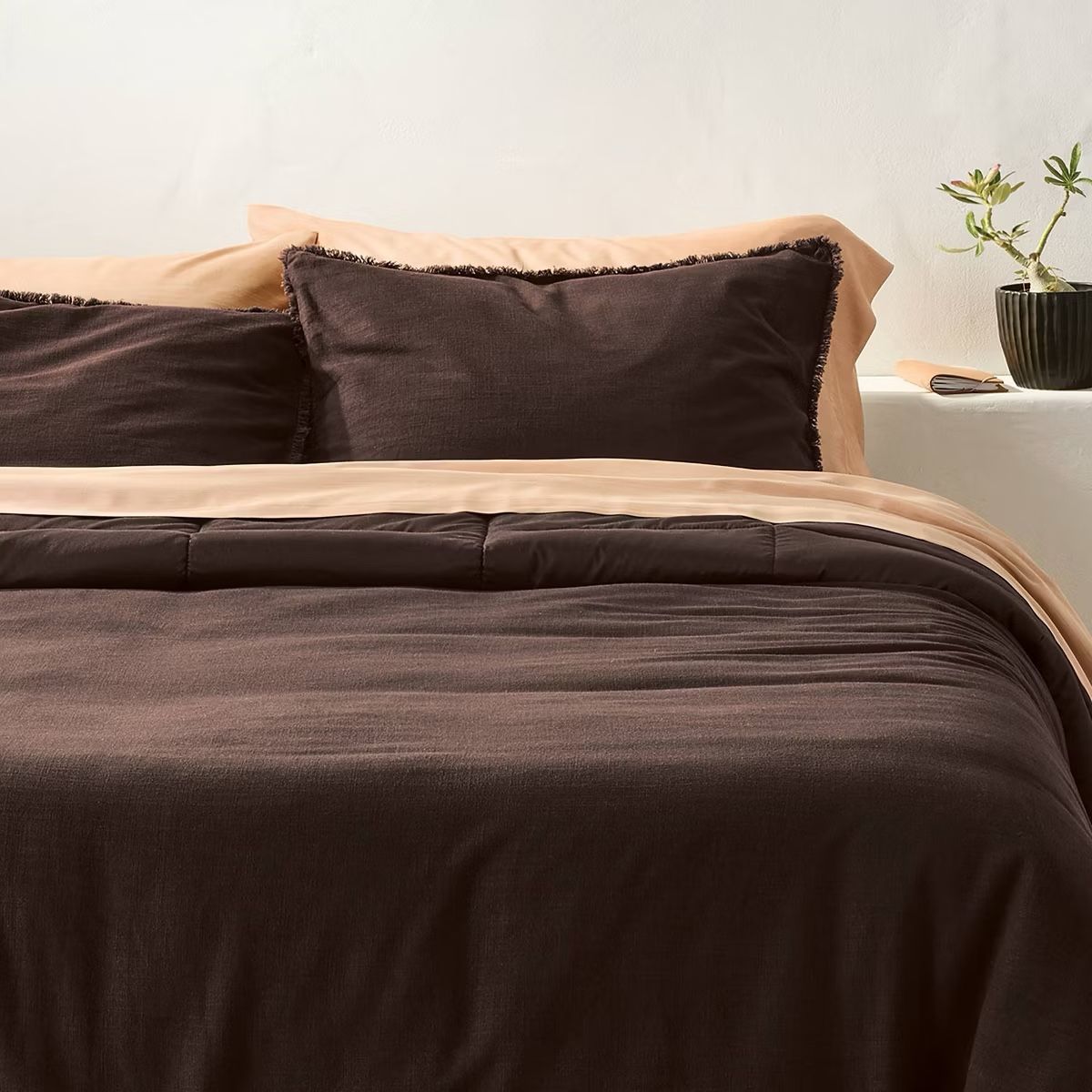 King Heavyweight Linen Blend Comforter and Sham Set Dark Fig - Casaluna