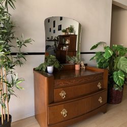 Vintage Wood Vanity With Mirror