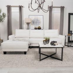 UPHOLSTERED CURVED ARM CHAISE SECTIONAL SOFA WHITE
