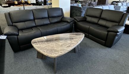 Black sofa and loveseat match leather Manual Recliner
