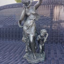 Bronze Female Angel And Angel Child Sculpture Height 18 Inch By 10 Use