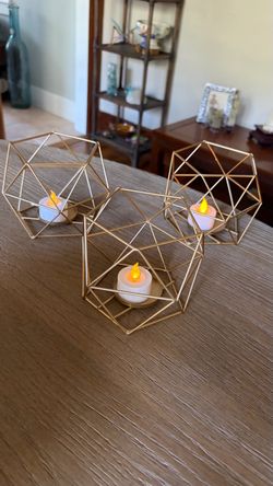 Modern Gold Geometric Metal Wire Tealight Candle Holders - Set of 3
