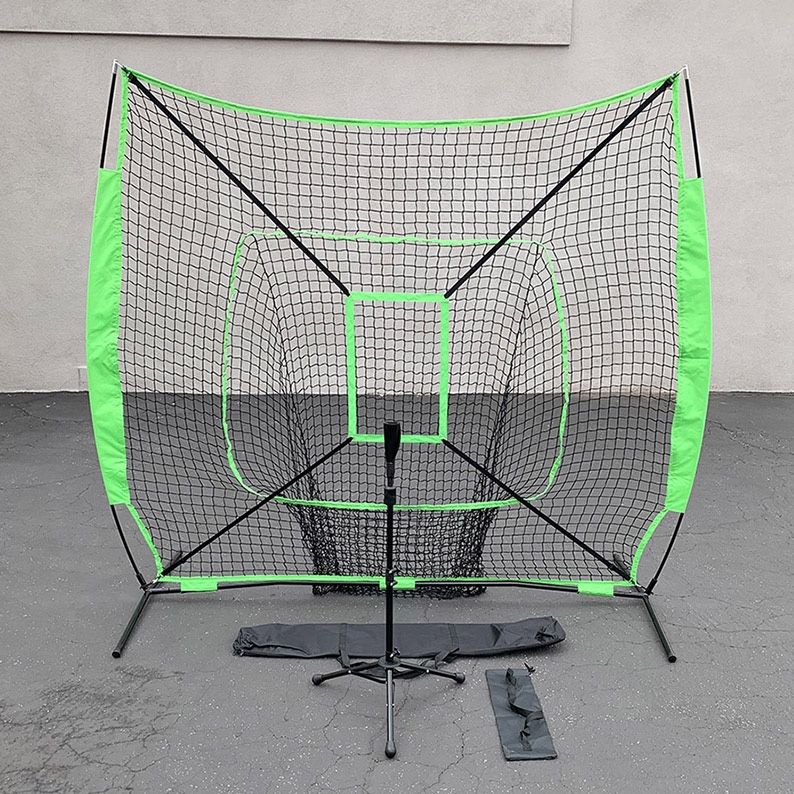 $65 (New in box) Baseball softball (7x7’ net & ball tee set) practice hitting & pitching net w/ carry bag