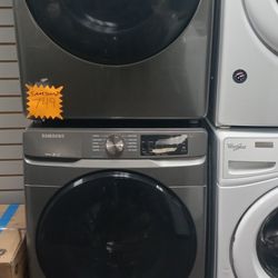 SET SAMSUNG STACKABLE WASHER AND DRYER STAINLESS STEEL WORK GREAT INCLUDING 90 DAYS WARRANTY DELIVERY AVAILABLE