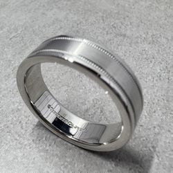 TIFFANY & Co. Together 950 Platinum 6mm Double Milgrain Wedding Band Ring size 8