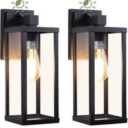 2-Pack Dusk to Dawn Outdoor Wall Light Fixtures, 14'' Die-Casting Aluminum Outside Garage Wall Sconce, Hardwired Porch & Patio Lights, Minimalist Matt