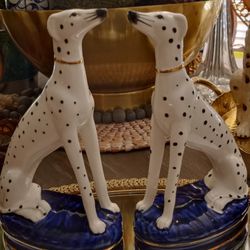 Vintage Fitz and Floyd Vintage Staffordshire Style Dalmatian Dog Bookends  Pair and Smaller Trinket Dog