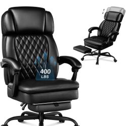 400lbs Executive Office Chair with Foot Rest for Heavy People, Ergonomic Big and Tall Desk Chair with Adjustable Headrest, High Back PU Leather Comfy 