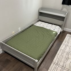 Twin Bed Frame with Built-In Bookshelf