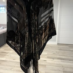 Handmade Poncho  Black And Brown One Size 