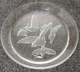 Vintage Sasaki Japan Lead Crystal "Wings" Frosted Flying Birds 8" Collector's Display Plate