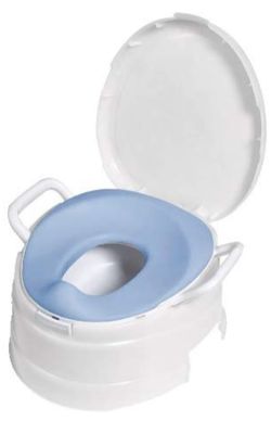 Primo 4-In-1 Soft Seat Toilet Trainer and Step Stool White with Pastel Blue Seat