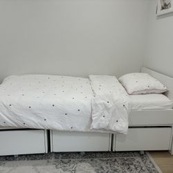 Twin Size Ikea Bed With 3 Storage Drawers And Mattress Excellent Condition - $500 Retail Value ~1k