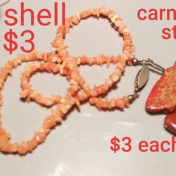 Pink Beads, Puka shell, Rocks, Peace sign art