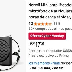 Norwii Mini Voice Amplifier, Headset Microphone, 3 Hours Fast Charging & Up to 22 Hours Playback, Personal Voice Amplifier, Portable Microphone with S