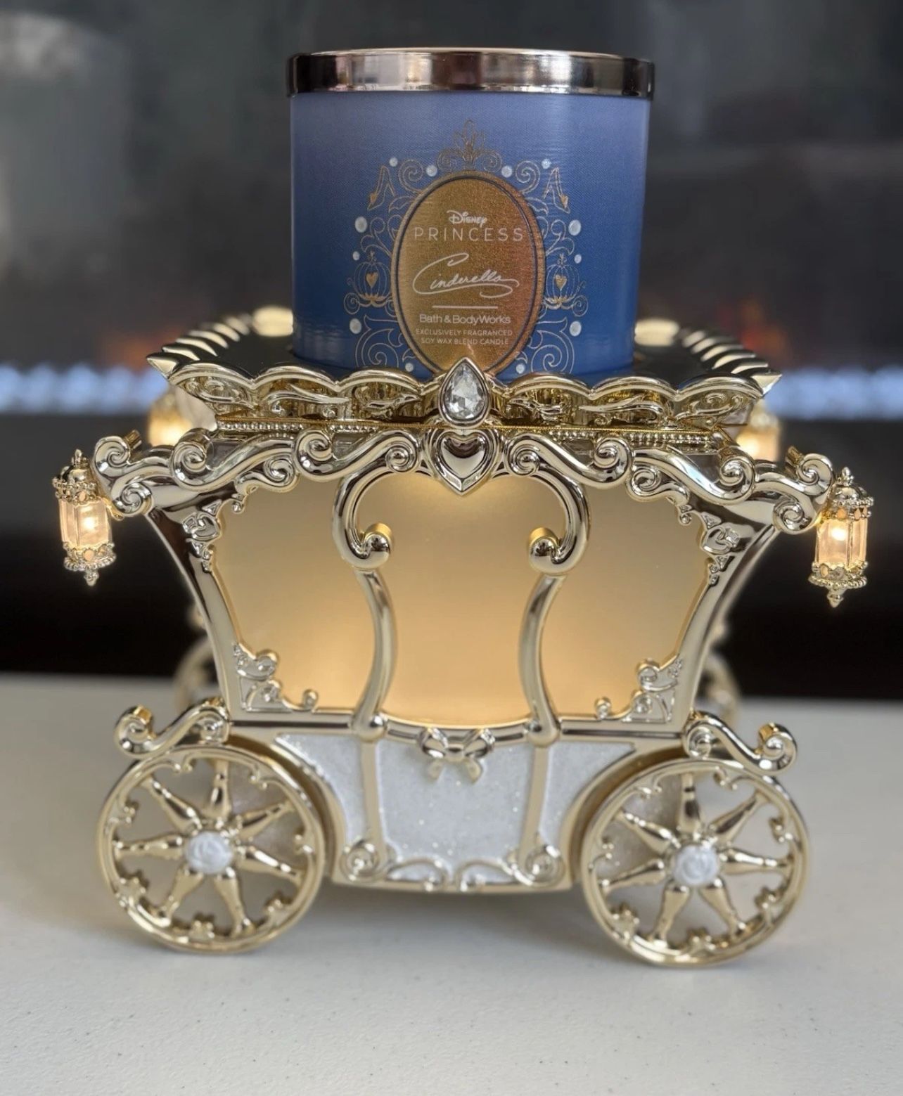Disney princess light up carriage pedestal candle holder
