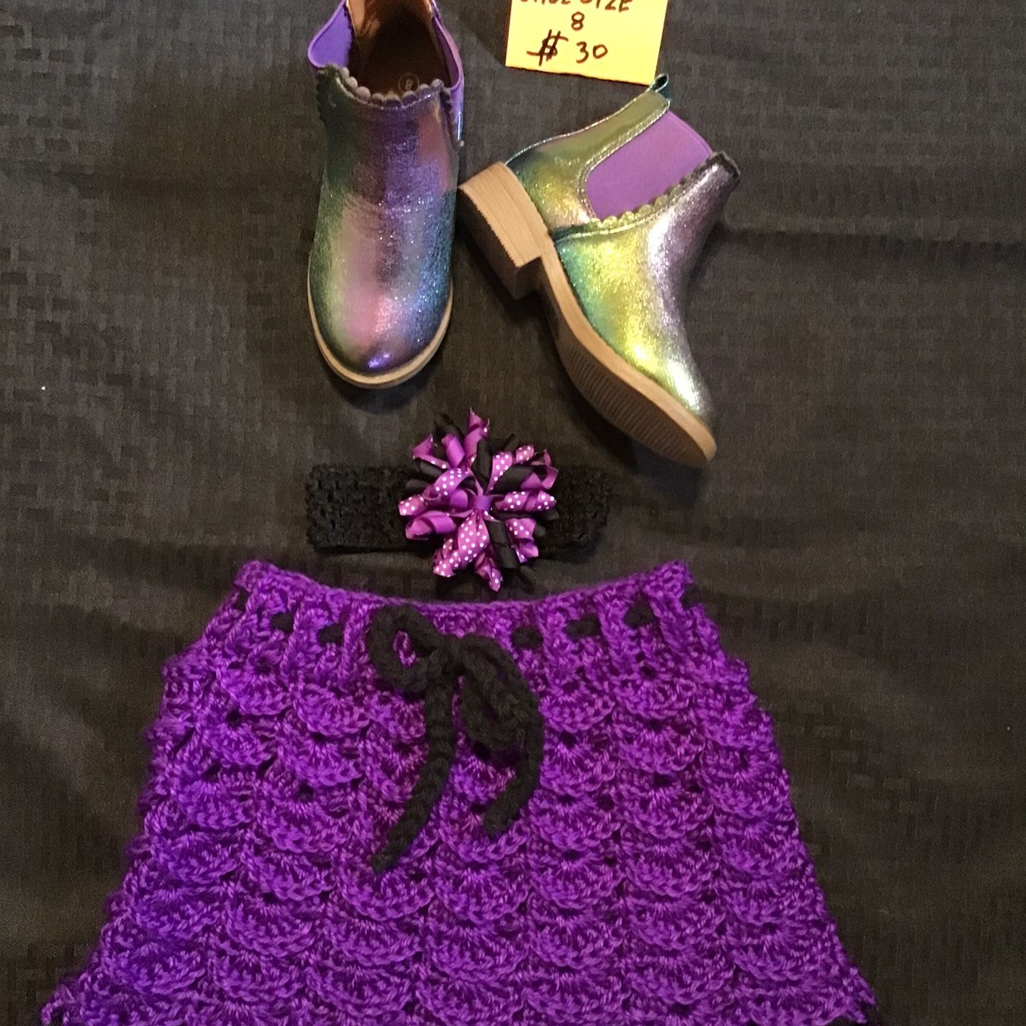 Purple Crochet Girl Skirt With Matching Boots 