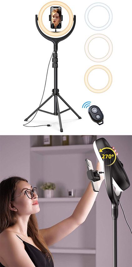 (NEW) $45 LED 10” Selfie Ring Light w/ 67” Tripod Stand & Phone Holder for Makeup/Video/Photo
