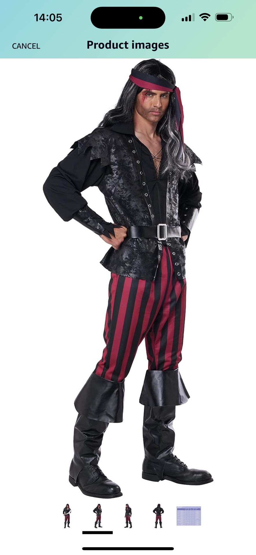 Adult Men’s Pirate Costume Halloween Cosplay Party Large