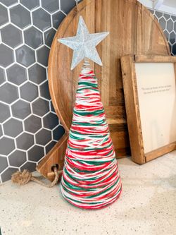 Yarn-Wrapped Christmas Tree Cone Decoration